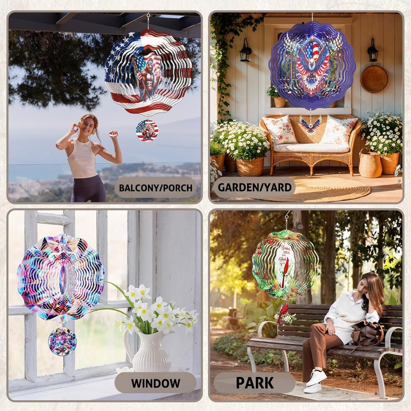 INCOK American Eagle Wind Spinner Outdoor - 250 Anniversary Wind Chime for Outside, Hanging Ornament for Garden Decor, 12-Inches Metal Wind Sculptures for Indoor Patio Lawn Yard Veterans Day - Image 4